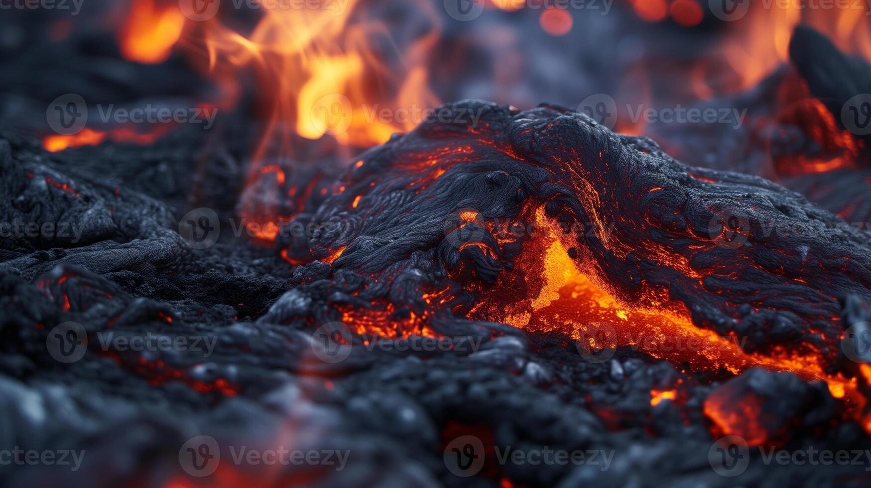 AI generated Vibrant Glowing Lava Flow Close Up Texture photo