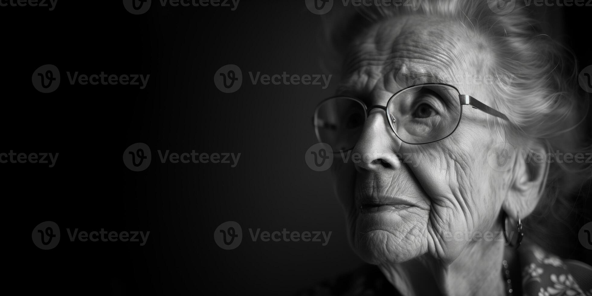 AI generated Contemplative Senior Woman, Aging Wisdom, parkinson   B W photo
