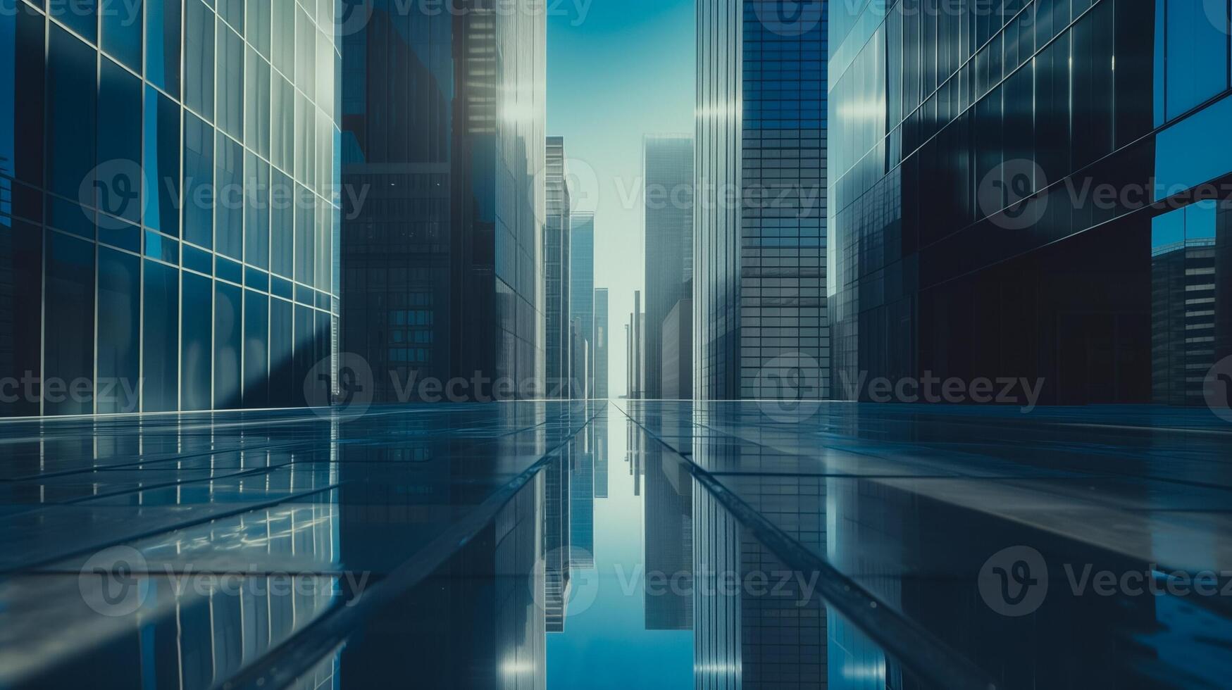 AI generated Futuristic urban cityscape with glossy skyscrapers and reflective surfaces, concept of modern architecture, with space for text photo