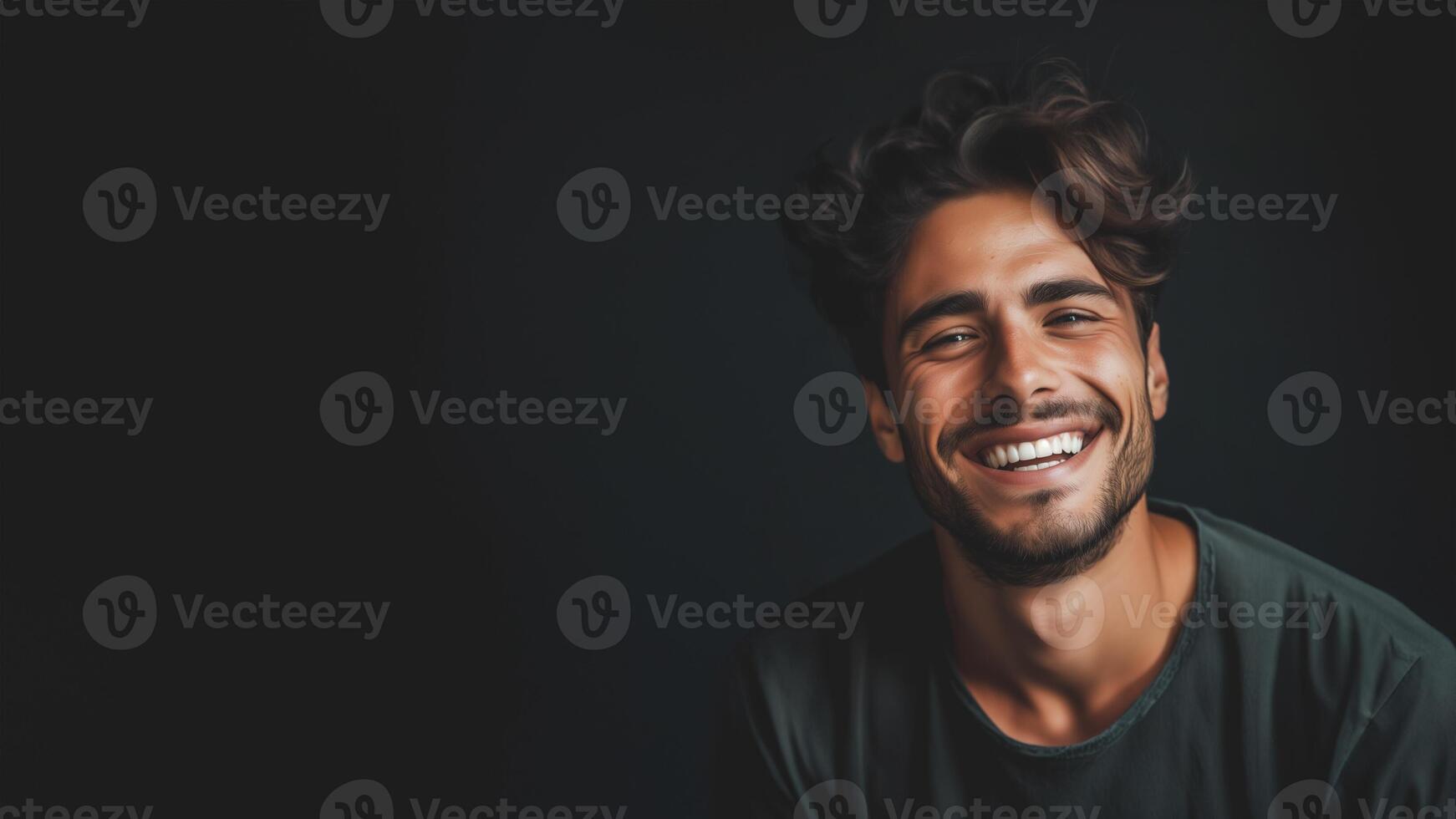 AI generated Smiling Young Man on Dark Backdrop photo