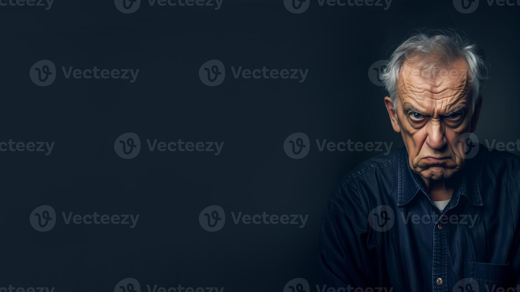 AI generated Disdainful Senior Man on Dark Background photo