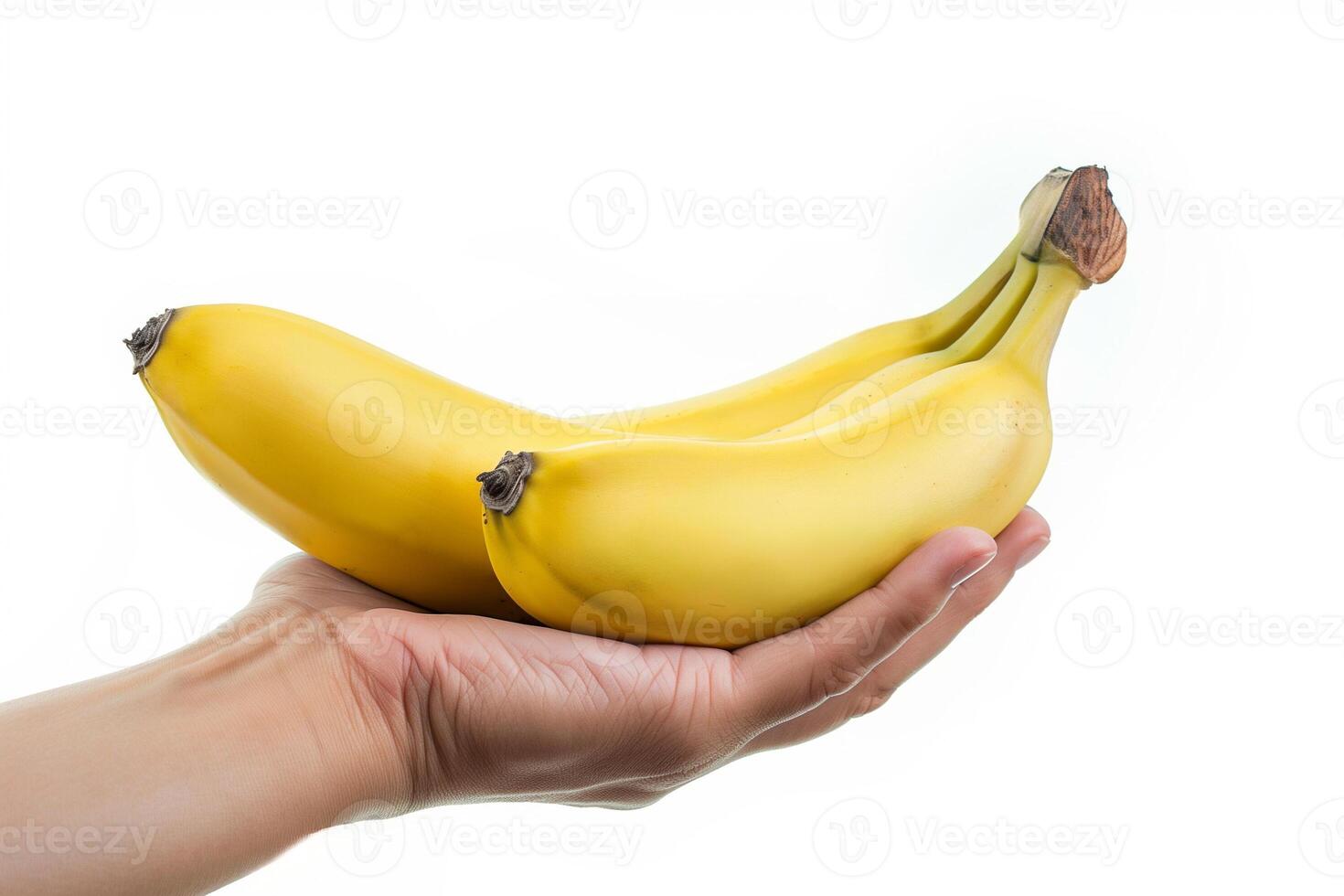 AI generated Fresh Bananas in Hand, White Background photo