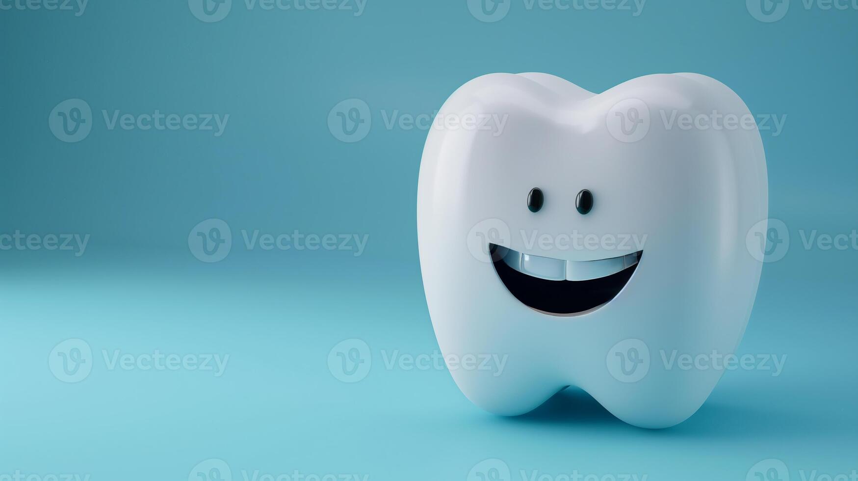AI generated Happy Tooth Cartoon Illustration on Blue photo