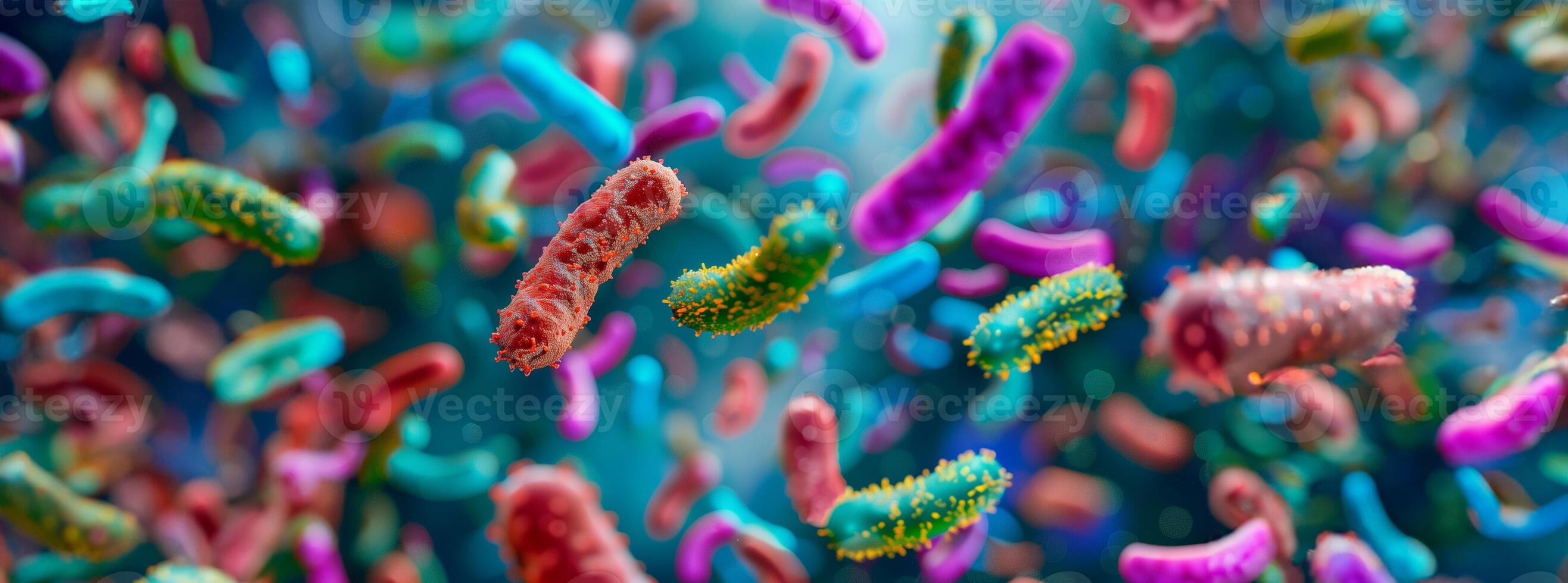 ai generado vistoso microbios 3d prestar, Ciencias fondo foto