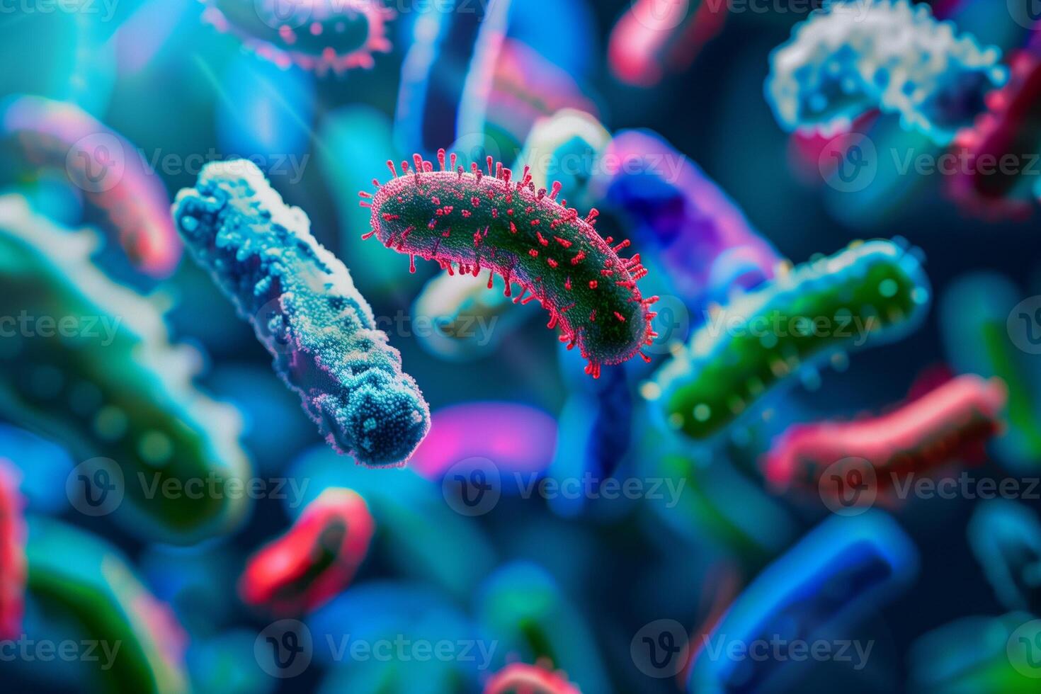 AI generated Dynamic 3D Microbes Illustration with Copy Space photo
