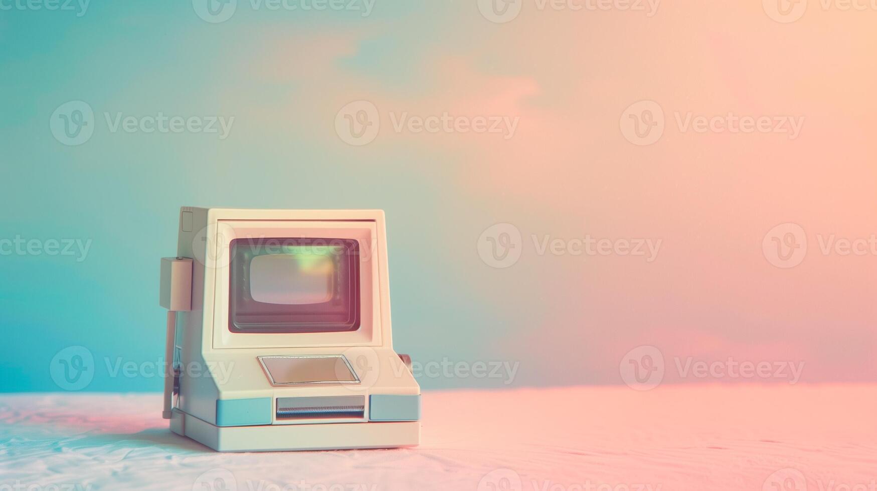 ai generado retro computadora nostalgia en pastel fondo foto