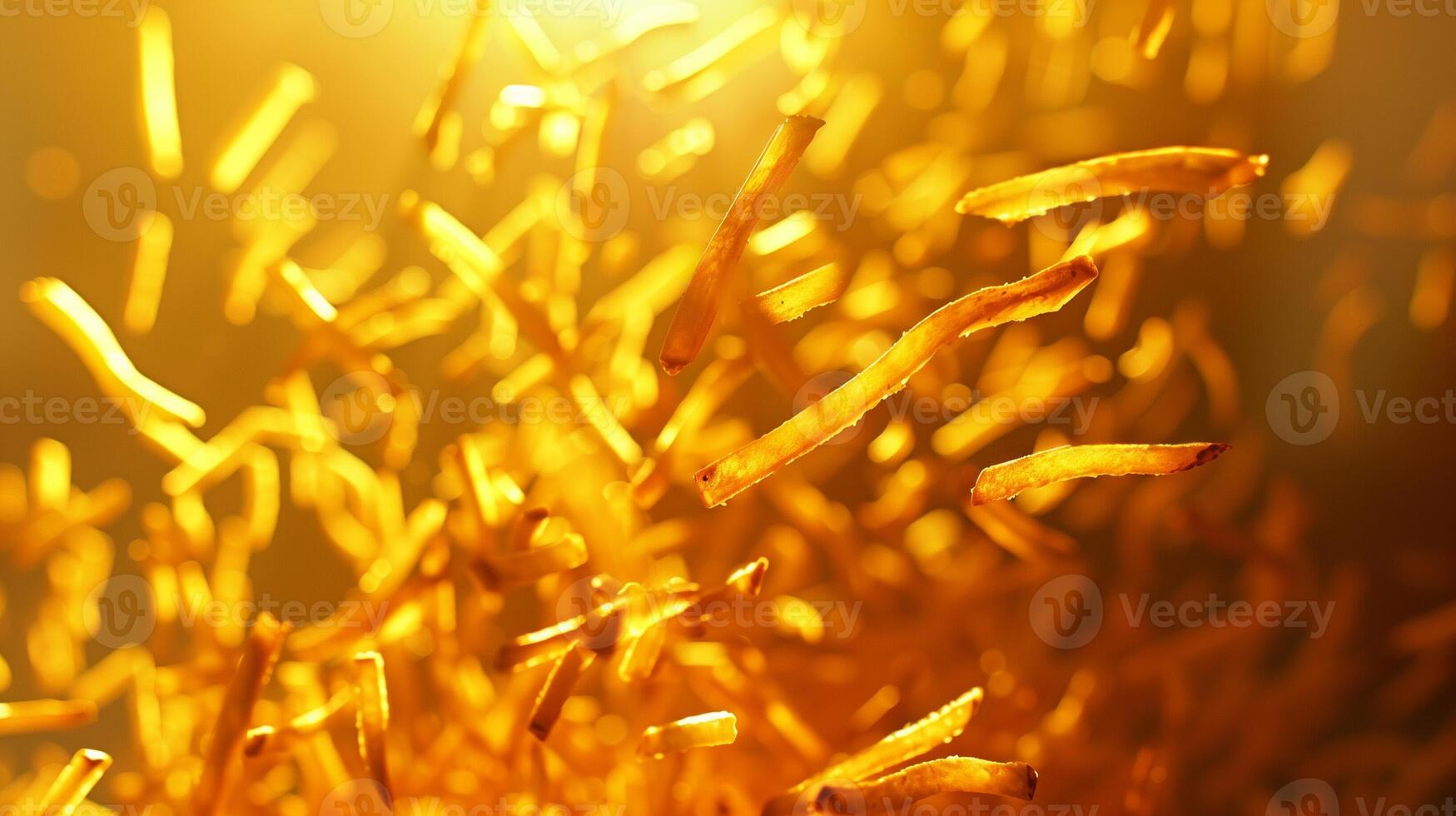 AI generated Dynamic Golden Fries Cascade on Warm Background photo