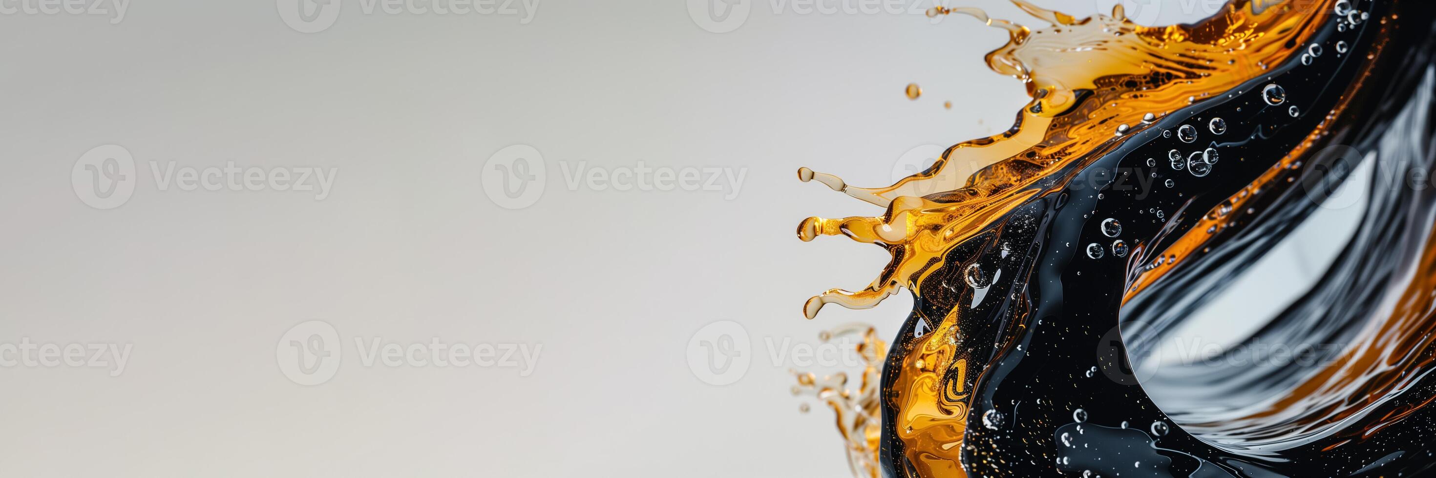 AI generated Dynamic close up of swirling black and gold liquids, abstract luxury background concept with copy space photo