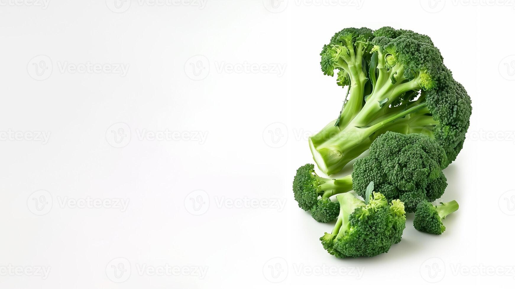 AI generated Fresh organic broccoli florets isolated on a white background with copy space, ideal for healthy eating and nutrition concepts photo