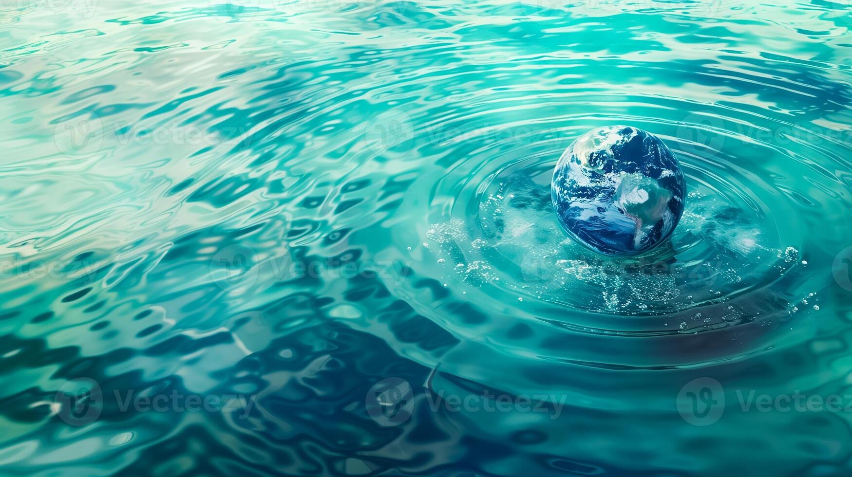 AI generated Conceptual image of a globe emerging from water, symbolizing environmental preservation, climate change awareness, and Earth Day photo