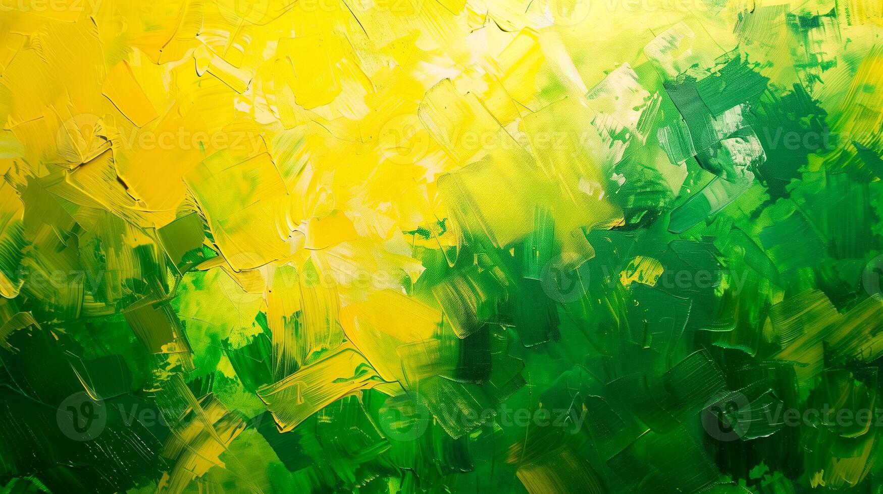 AI generated Abstract yellow and green acrylic paint strokes on canvas, expressing creativity or spring concept in art, suitable for backgrounds and textures photo