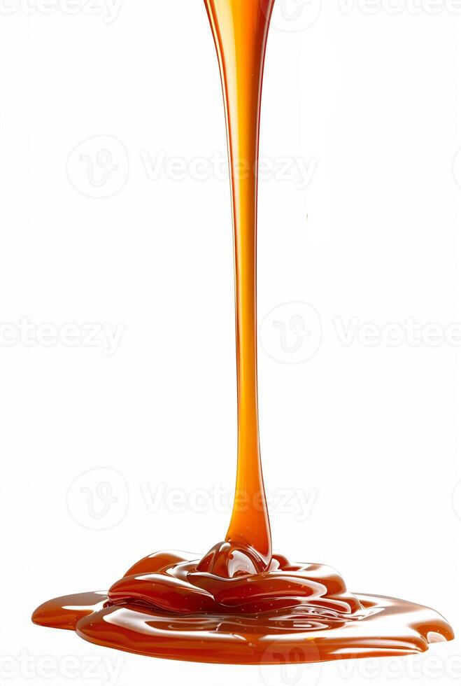 AI generated Silky Caramel Drizzle Isolated On White photo