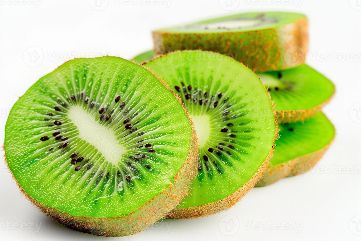 AI generated Kiwi Fruit Slices Text Space Background photo