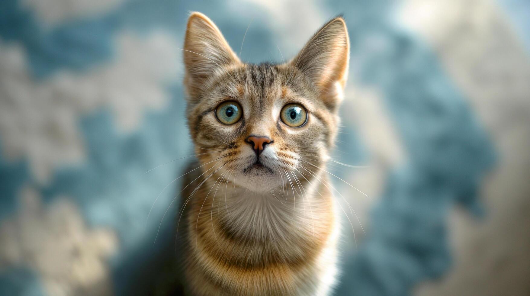 AI generated aerial view of a cat looking up in the living room photo
