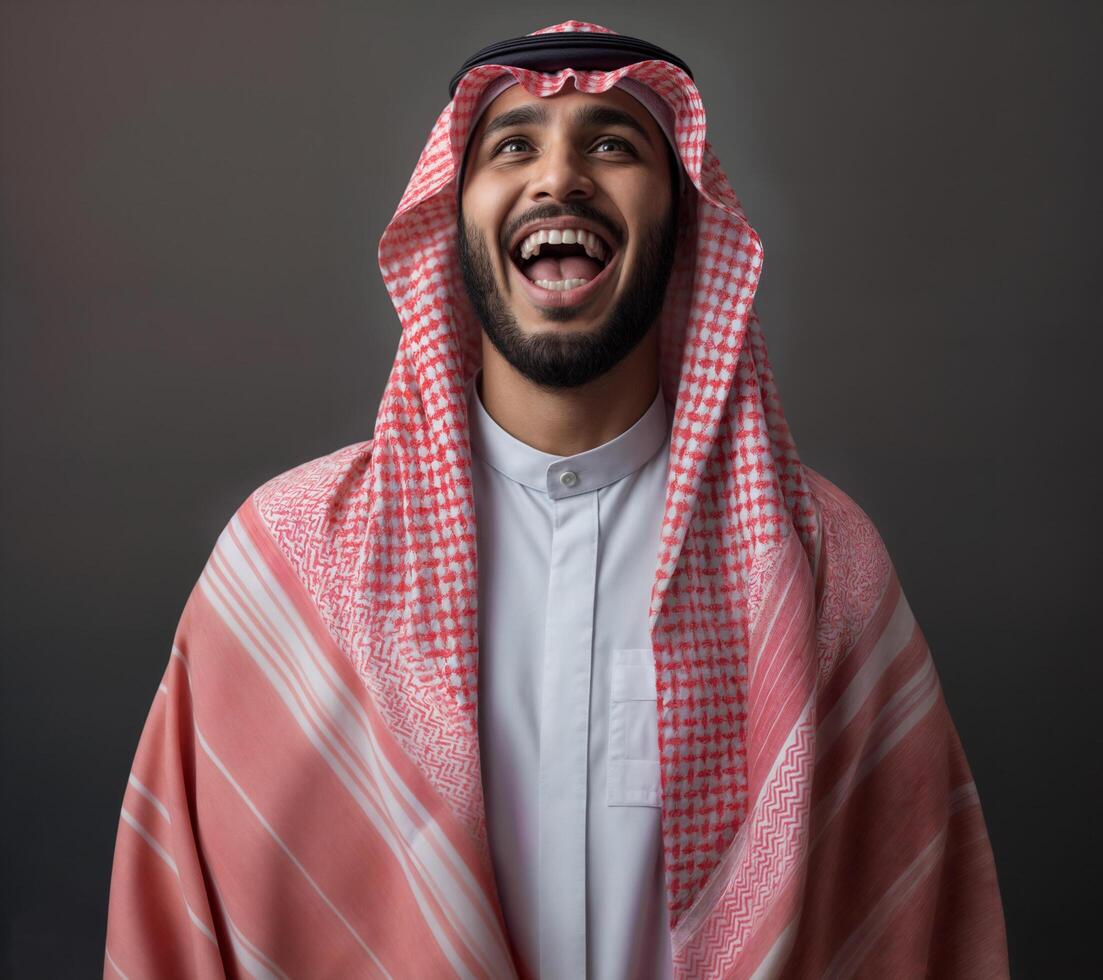 AI generated arabic man looking up photo