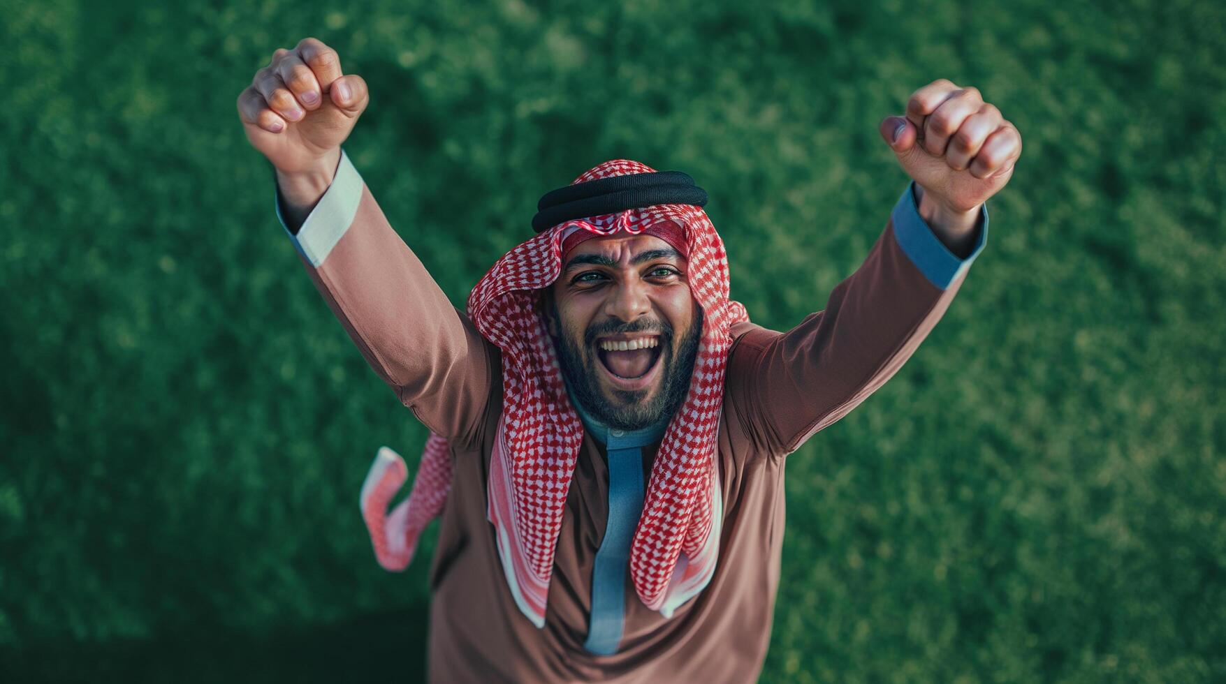 AI generated arabic man looking up photo