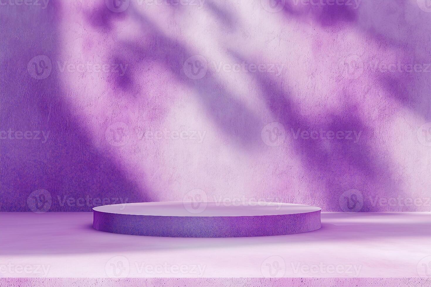 AI generated Purple Background Product Studio Podium Wall Scene Abstract Mockup Kitchen Table Cosmetic Shadow Leaves Empty Counter 3d Room Backdrop Shelf Minimal Floor Bg Summer Scene. photo