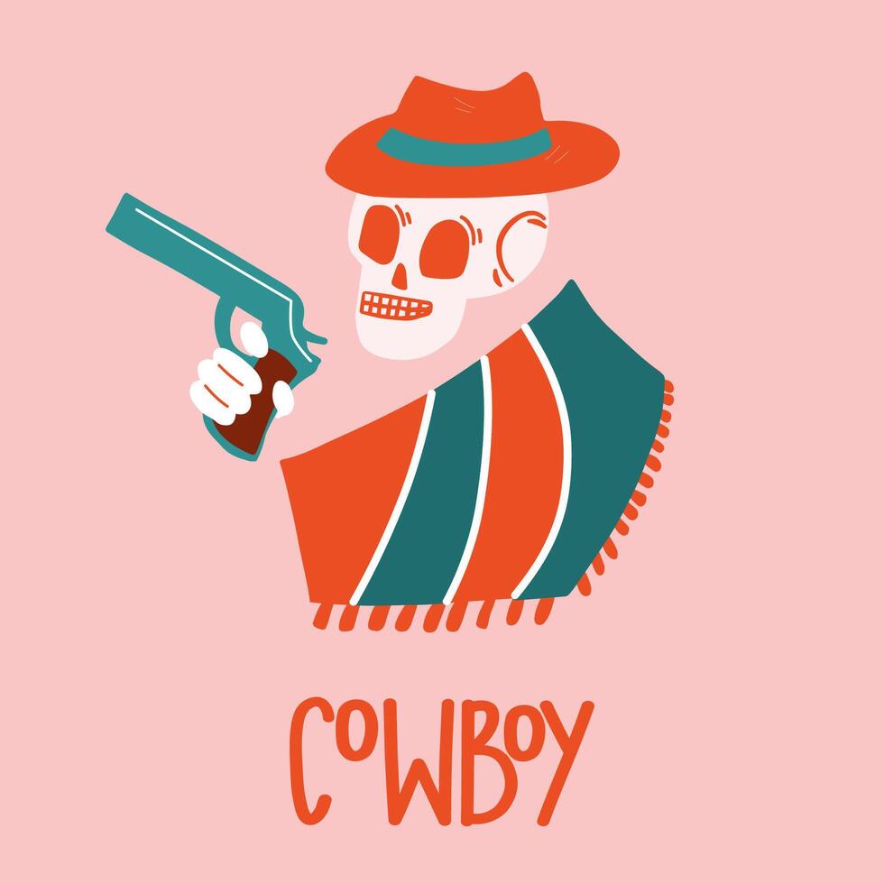 Placard with cowboy skull and gun. Concept western vector