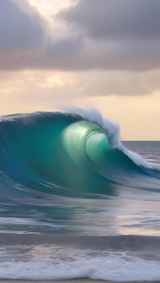 AI generated Wave breaking, Tsunami wave, heavy wave on a beach photo