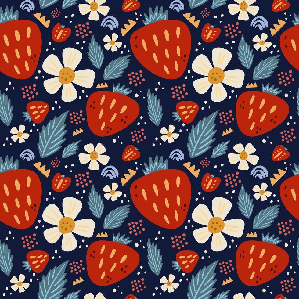 Strawberries hand drawn seamless pattern for textile. vector