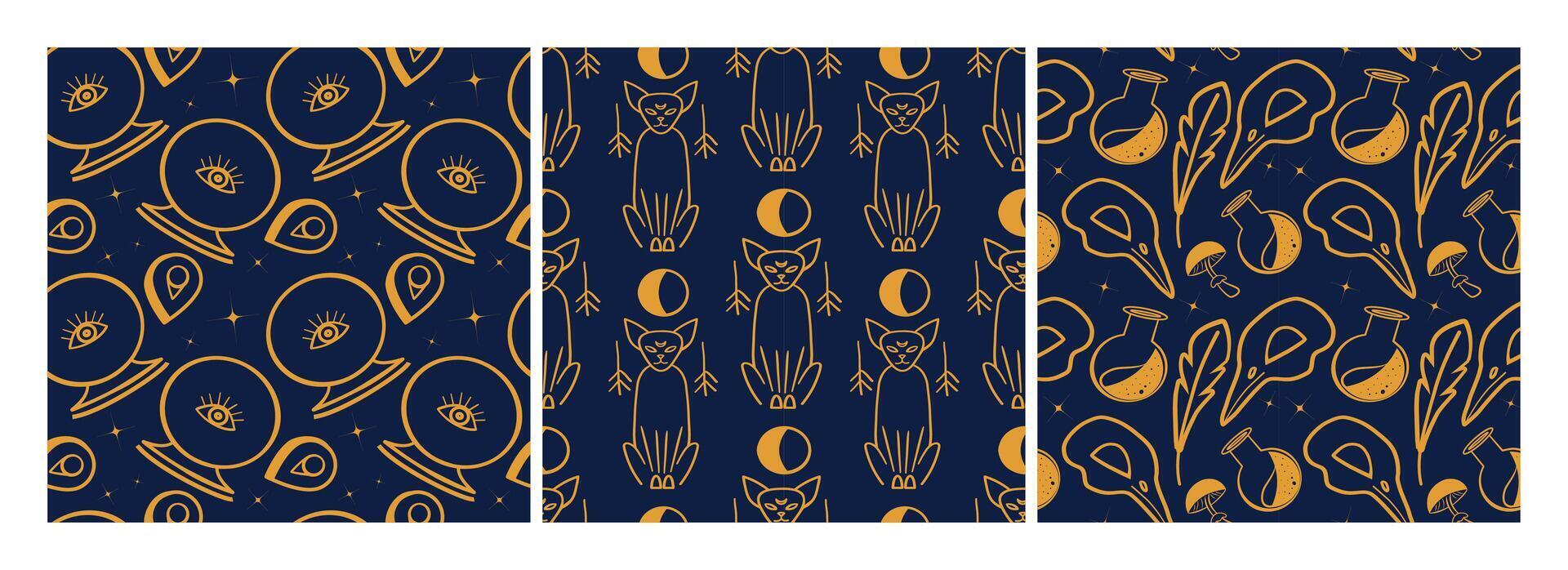 Vector illustrations seamless template - the concept of occultism, magic and spiritualism.