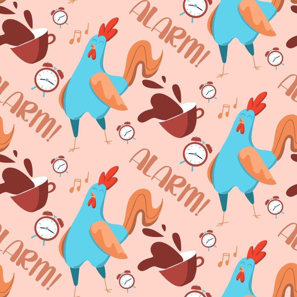 dibujos animados pollo canto en el Mañana sin costura modelo vector
