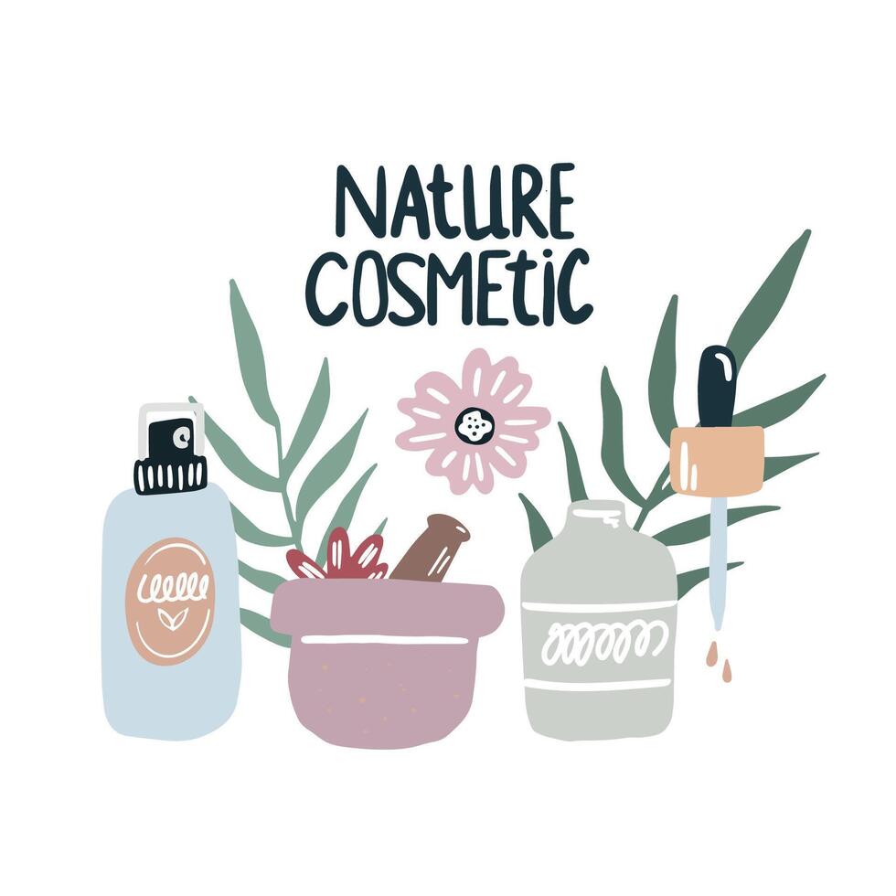 Ingredients of natural cosmetics. Natural face care products. vector