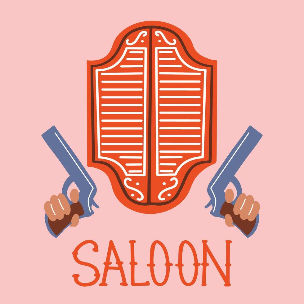 Vector illustration for a western saloon with hands holding pistols. Decorative illustration on the theme of the Wild West.