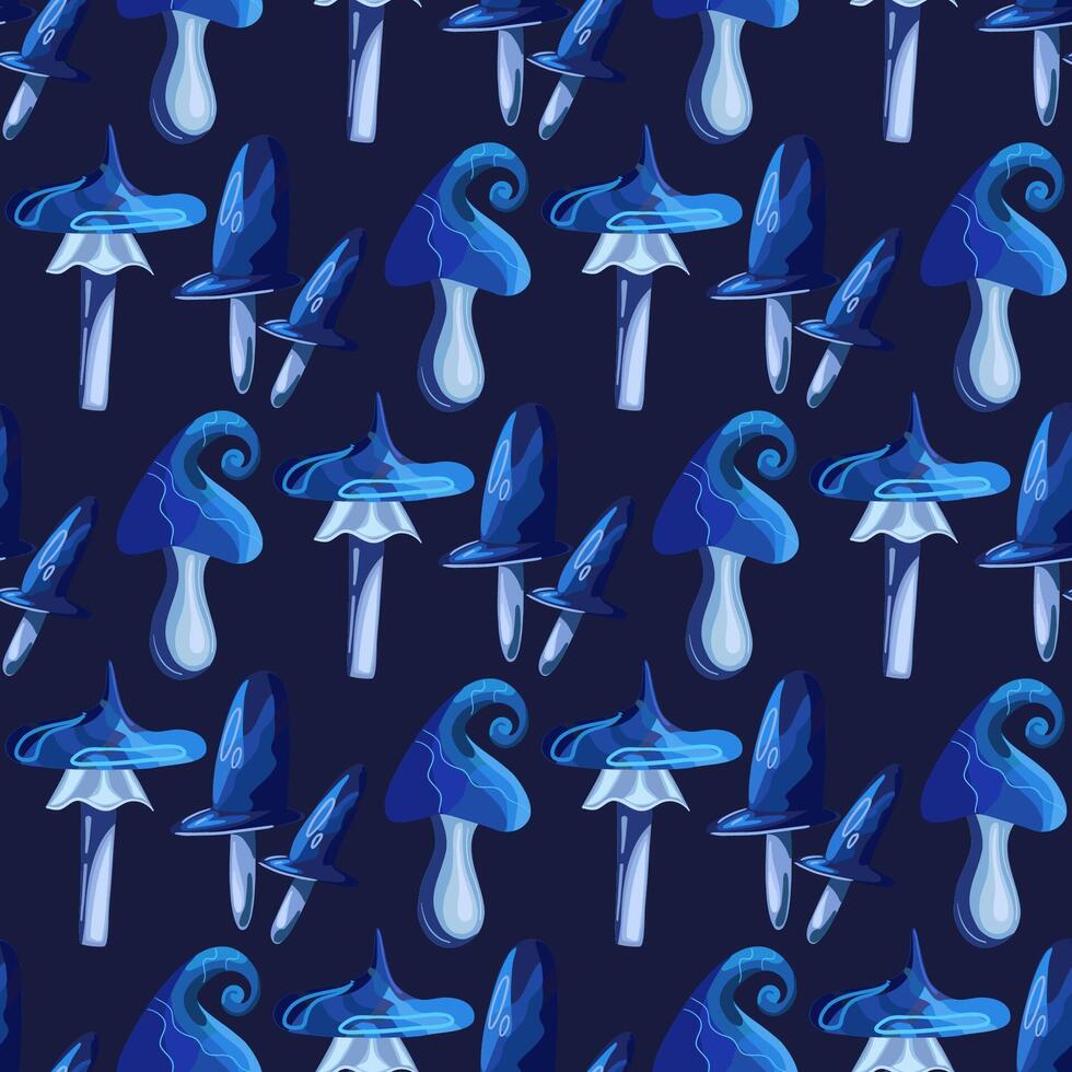 Seamless pattern with neon mushrooms. Magical, fabulous and fantastic mushrooms. Fluorescent pattern for textiles, covers, packaging paper. vector