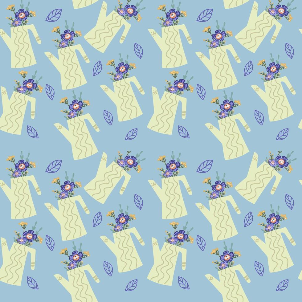 Seamless pattern with watering can and flowers. For textiles, packaging, wallpaper. vector