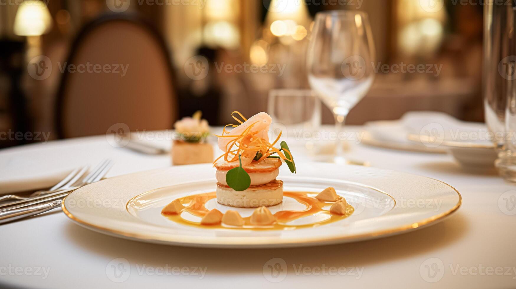 AI generated Exquisite main course meal at a luxury restaurant, wedding food catering and English cuisine photo