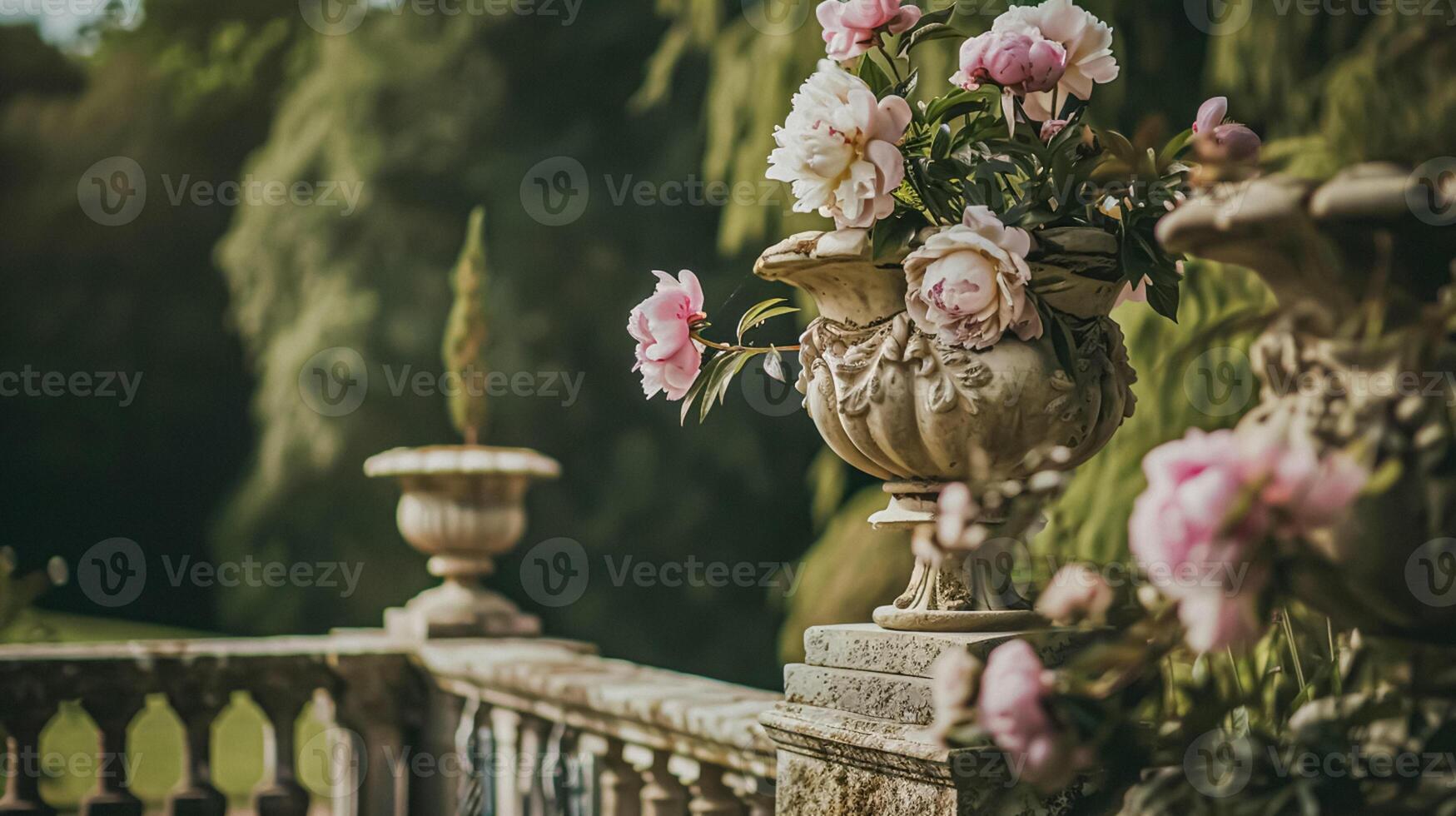 ai generado Boda decoración con peonias, floral decoración y evento celebracion, peonía flores y Boda ceremonia en el jardín, Inglés país estilo foto