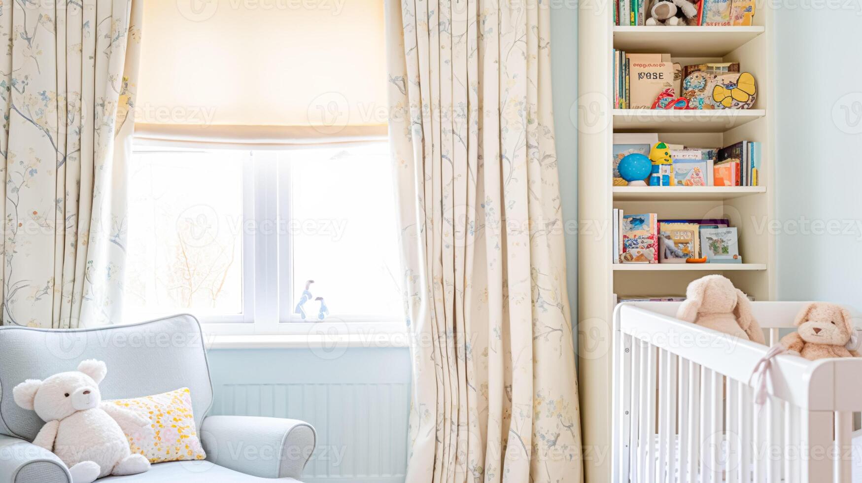 AI generated Baby room decor and interior design inspiration in the English countryside style cottage photo
