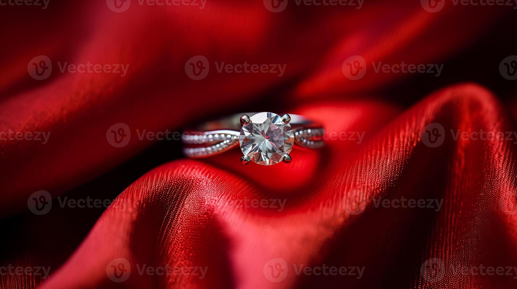 AI generated Jewellery, proposal and holiday gift, diamond engagement ring as symbol of love, romance and commitment photo
