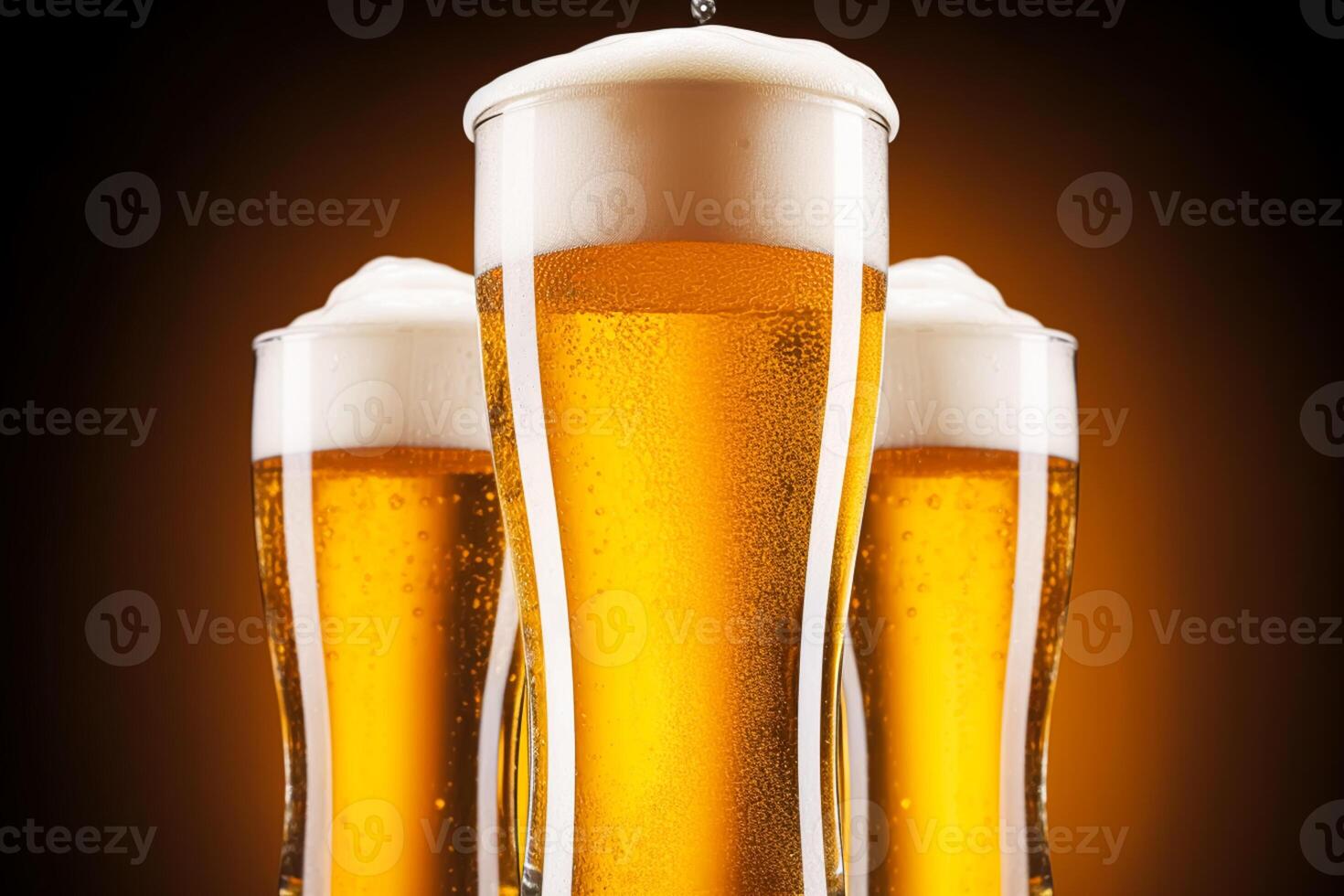 AI generated Glasses of cold beer with foam, pint of original premium beer drink, alcohol flavour and holiday celebration photo