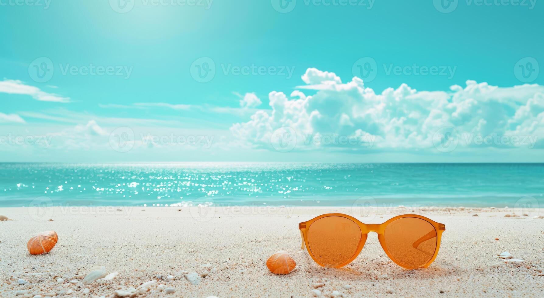 AI Generated Sunglasses on the beach by the sea photo