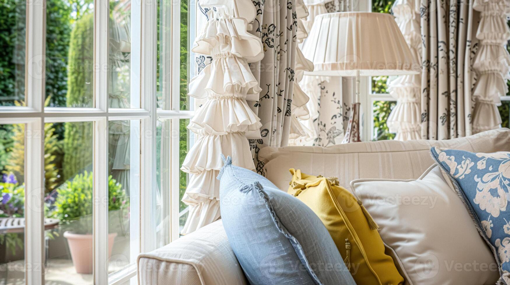 AI generated Cottage conservatory room decor, interior design and house improvement, garden furniture with sofa and home decor, English country house photo