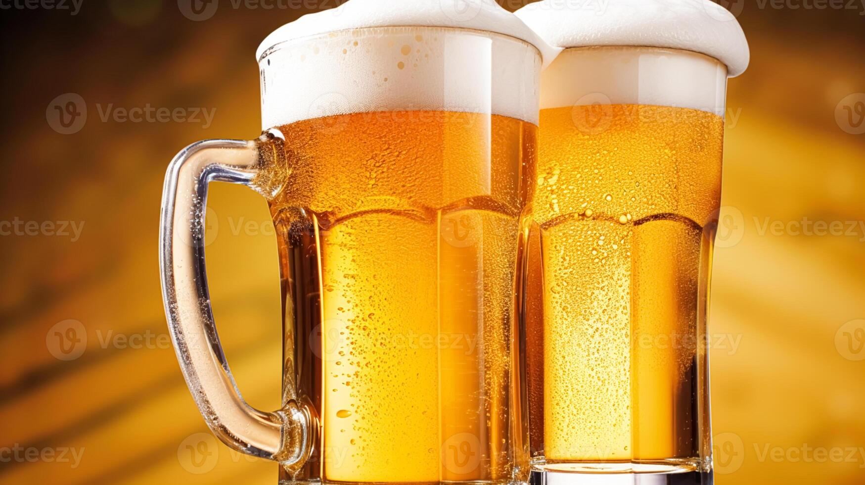 AI generated Glasses of cold beer with foam, pint of original premium beer drink, alcohol flavour and holiday celebration photo