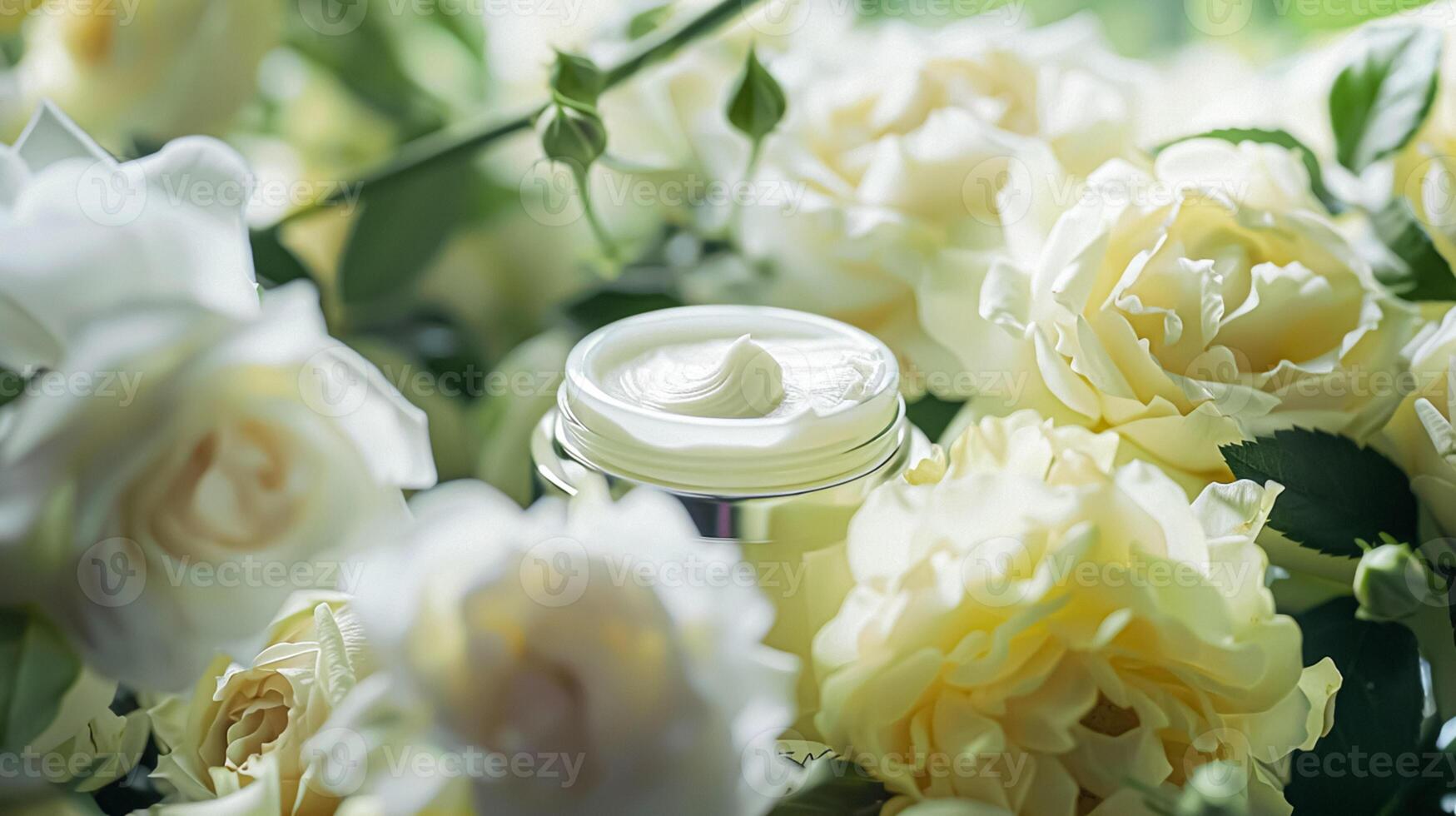 ai generado cara crema hidratante como protección de la piel y cuidado del cuerpo producto con flores fondo, spa y orgánico belleza productos cosméticos para natural piel cuidado rutina foto