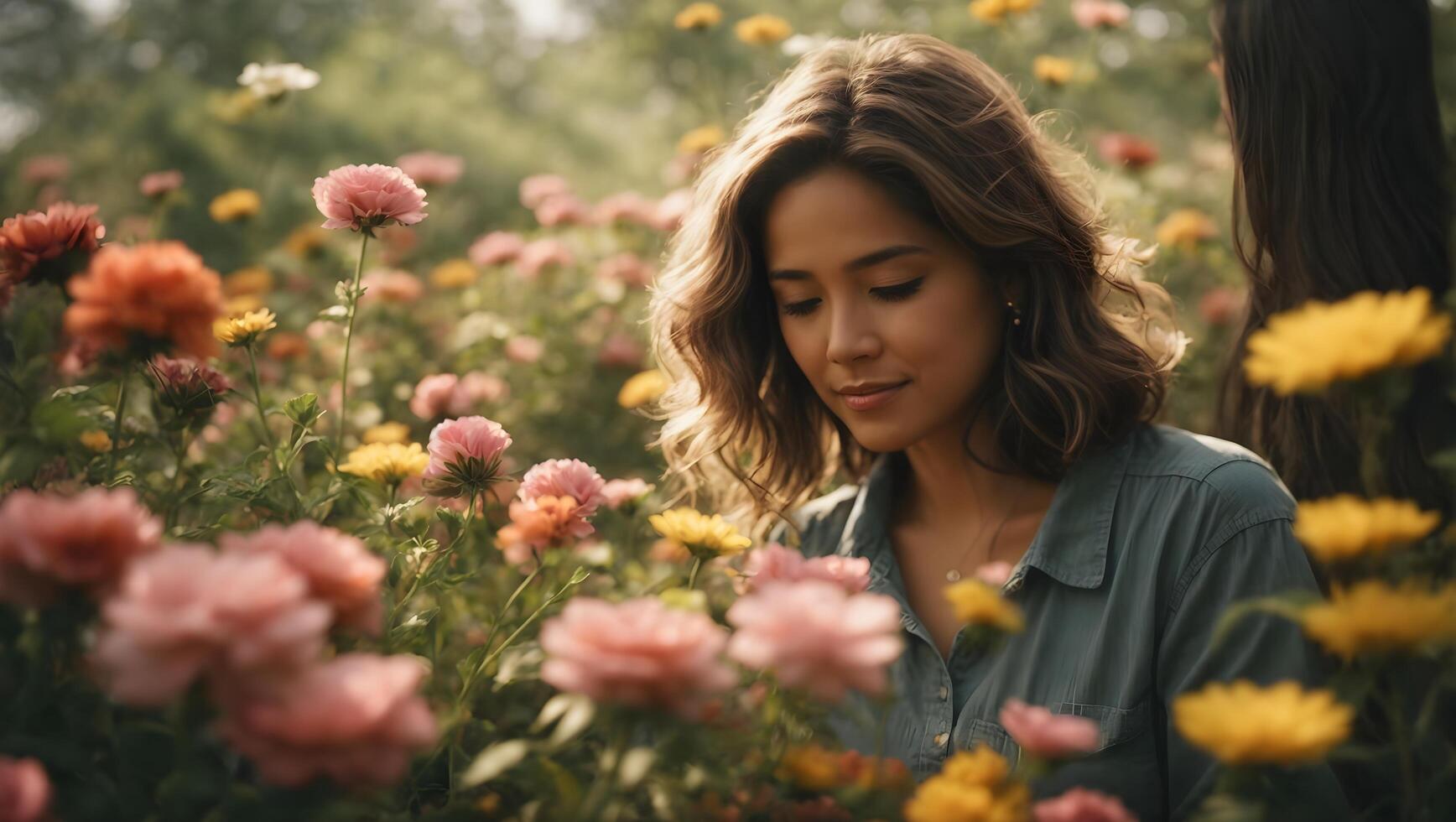 AI generated Woman Amidst Vibrant Flower Field photo