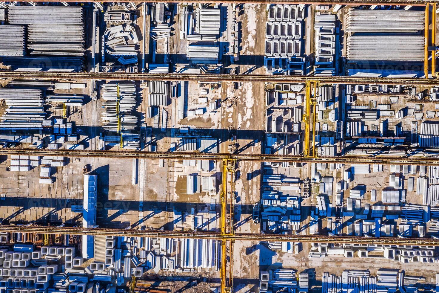 Aerial view from above of industrial buildings, warehouses or factory storages or logistic company photo