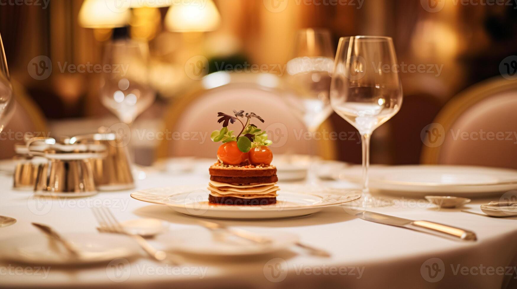 ai generado Exquisito principal curso comida a un lujo restaurante, Boda comida abastecimiento y Inglés cocina foto