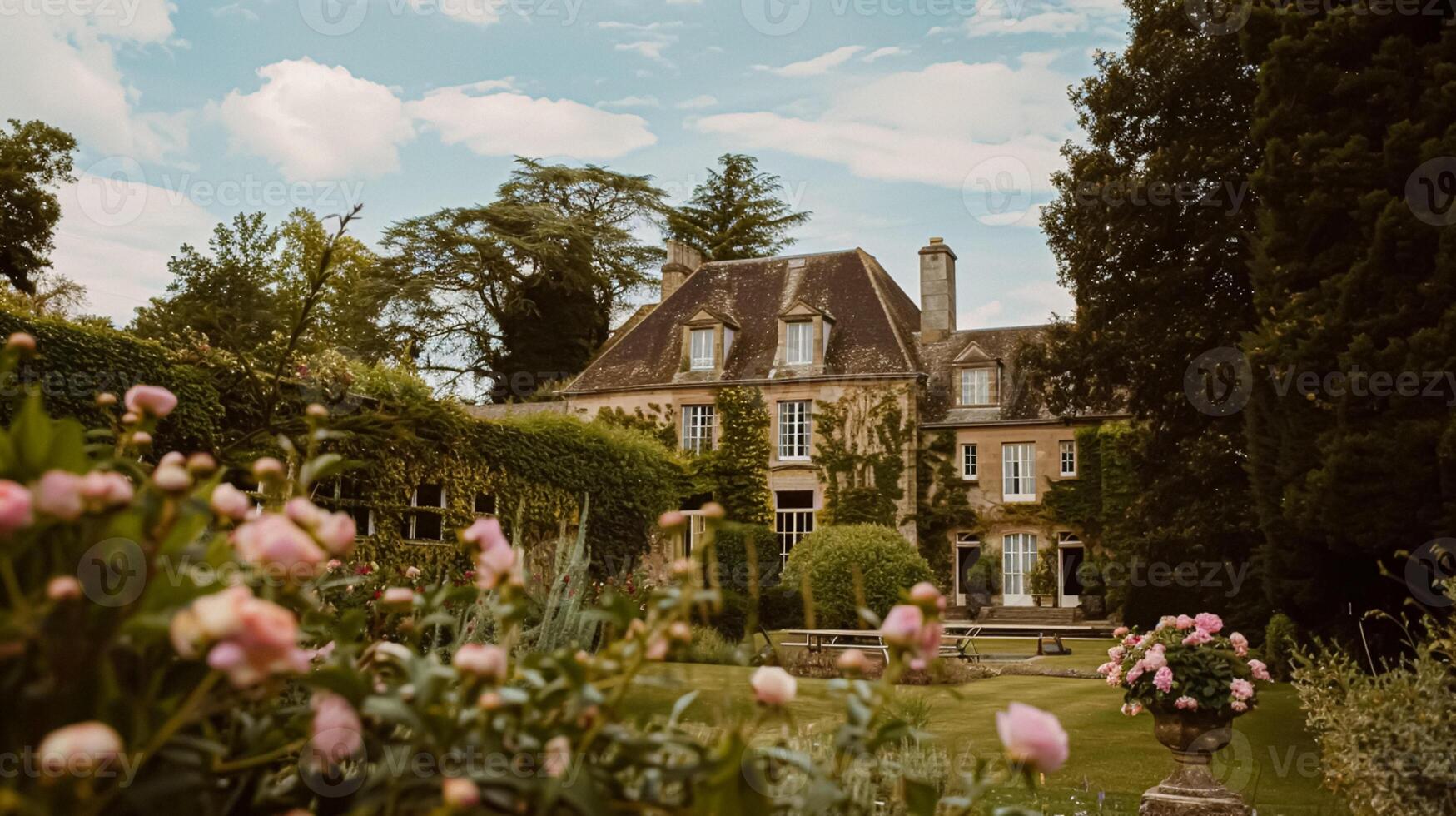 AI generated Wedding decoration with peonies, floral decor and event celebration, peony flowers and wedding ceremony in the garden, English country style photo