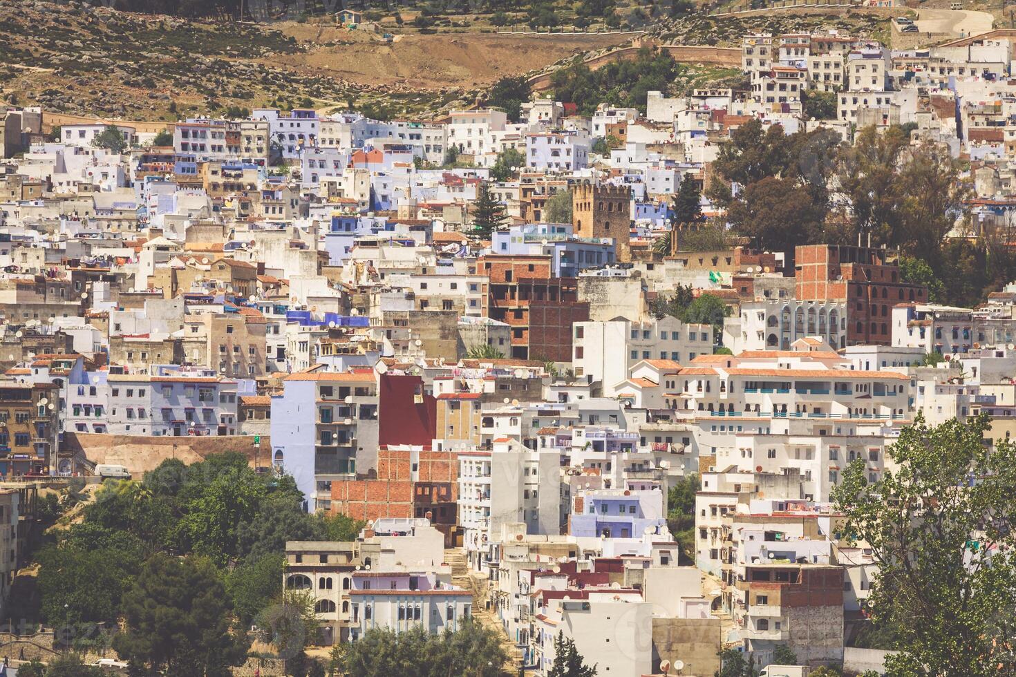 Aerial view of Chefchaouen, Morocco photo