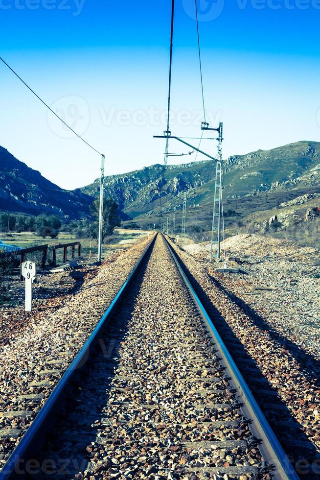 railway in green landscape nature photo