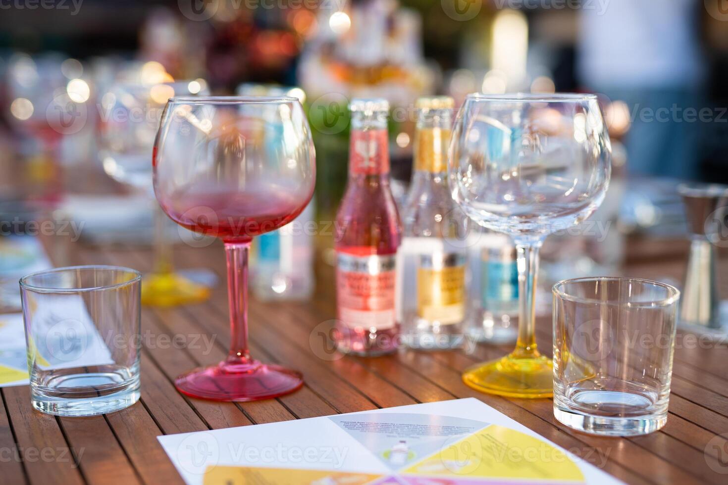 empty clean glass for alcoholic drinks in the restaurant on the table photo