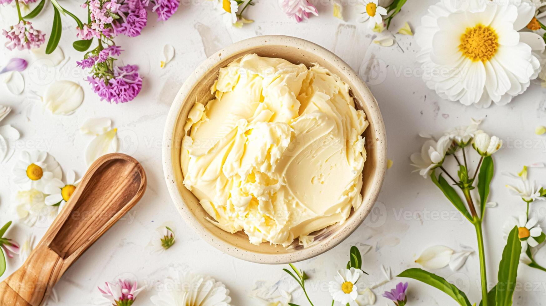 AI generated Creamy homemade butter in bowl, traditional food and country life photo