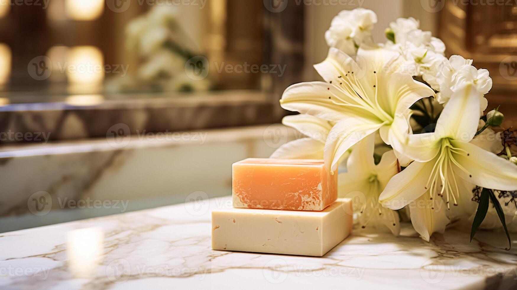 AI generated Scented soap in bathroom, handmade diy cosmetic product, luxury body care gift and spa bath photo