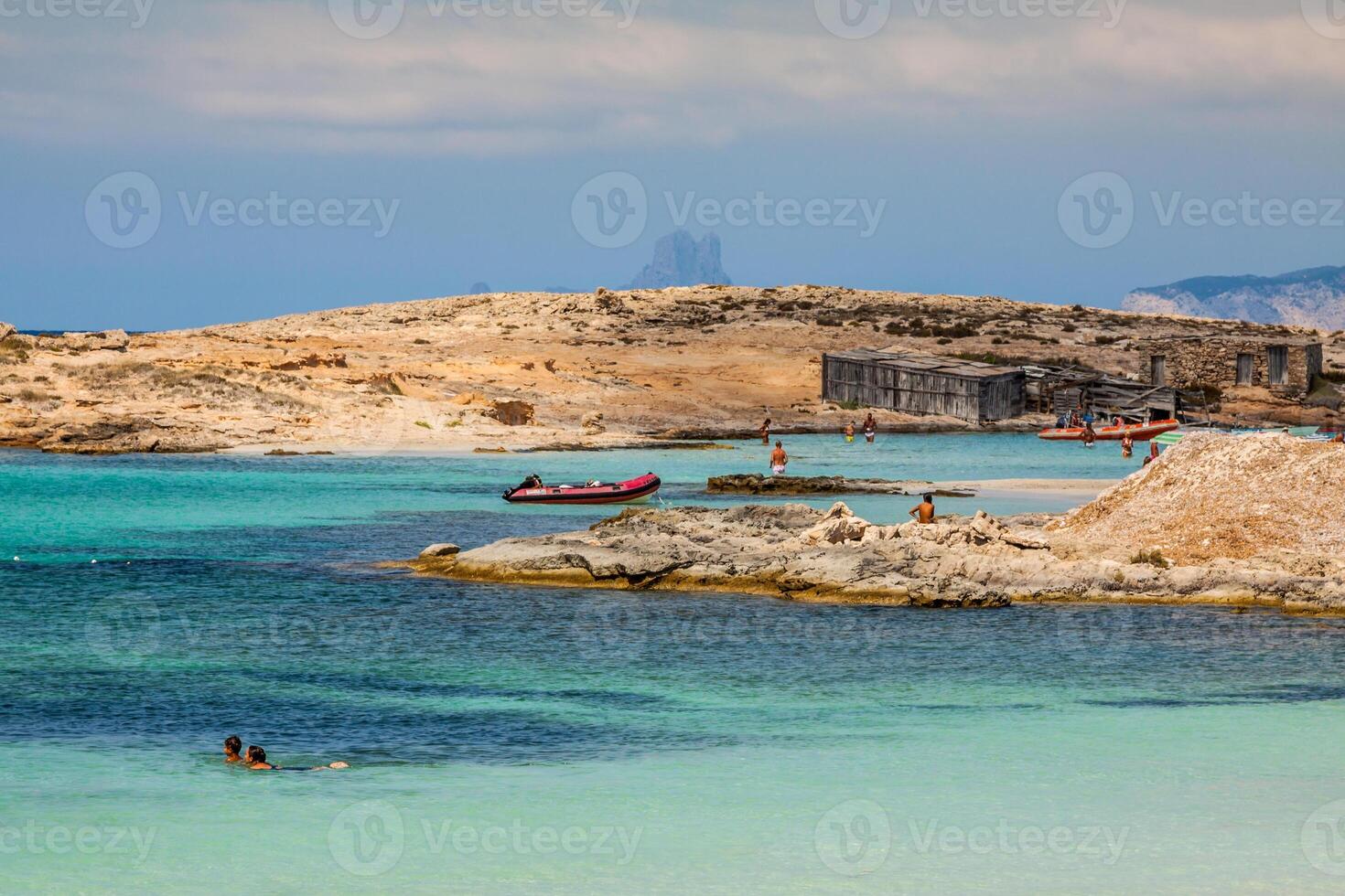 Formentera balearic island view from sea of the west coast photo