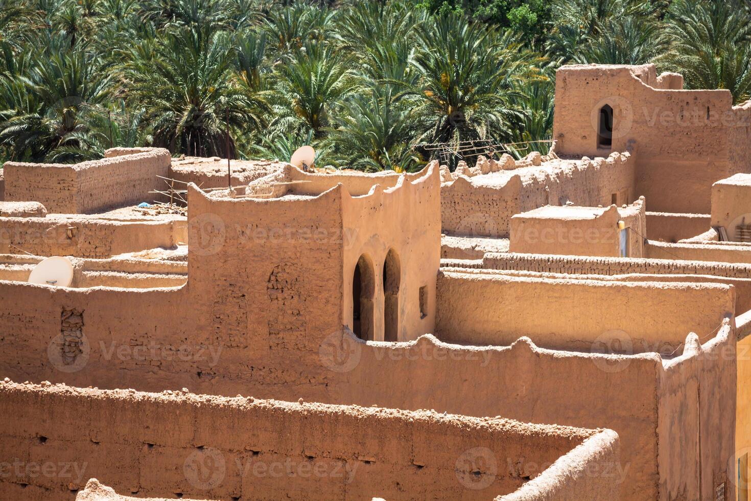 A village at an oasis at the bottom of a canyon in the Atlas mountains, Morocco photo